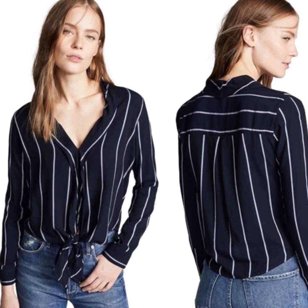 Rails Ava Blouse Livorno navy blue long sleeve, tie-front size Medium
